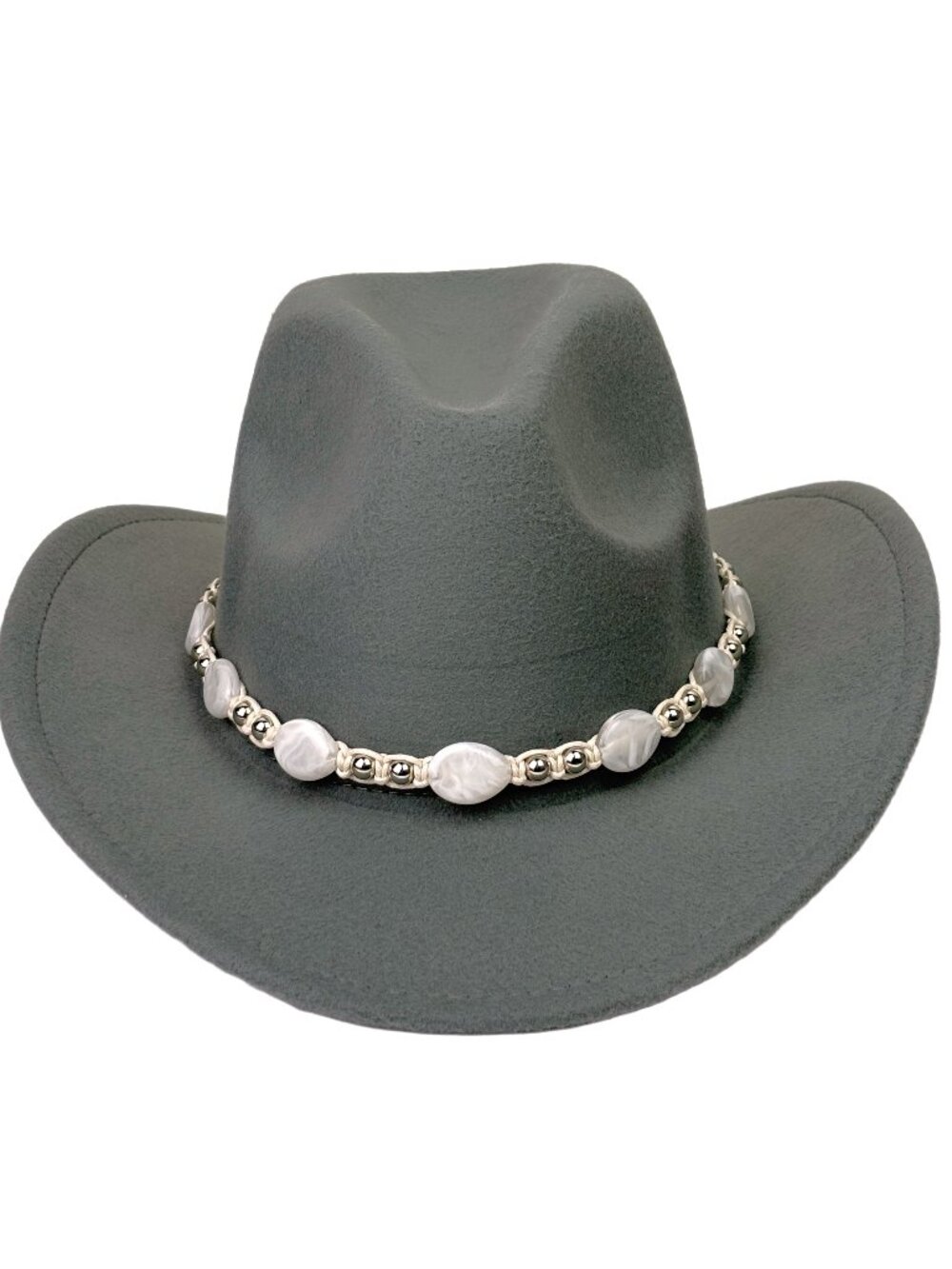 Gray Western Cowboy Cowgirl Hat Pearl Beaded Hatband Rodeo Ranch Festival